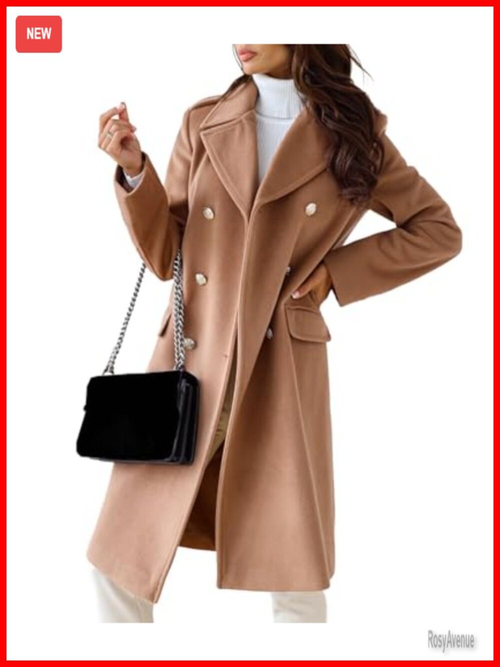 Womens Double Breasted Pea Coat Long Winter Wool Trench Jacket Overcoat